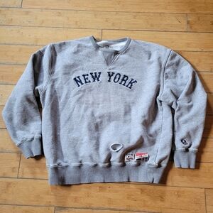 Vintage NEW ERA New York Spellout V-Stitch Cooperstown Grey Crewneck Sweatshirt
